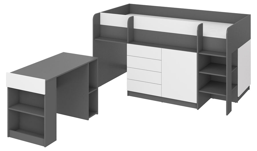 Hochbett – SMILE P – Kinderbett 90×200 cm mit Schreibtisch und Stauraum