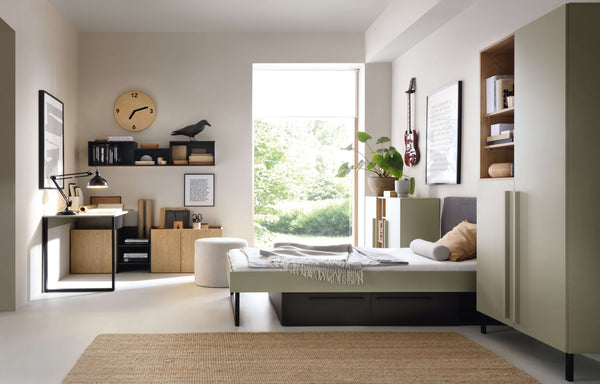 Schlafzimmer Set – 5 Teile – SERGIO System – Grau – Stilvolles Jugendzimmer Komplettset