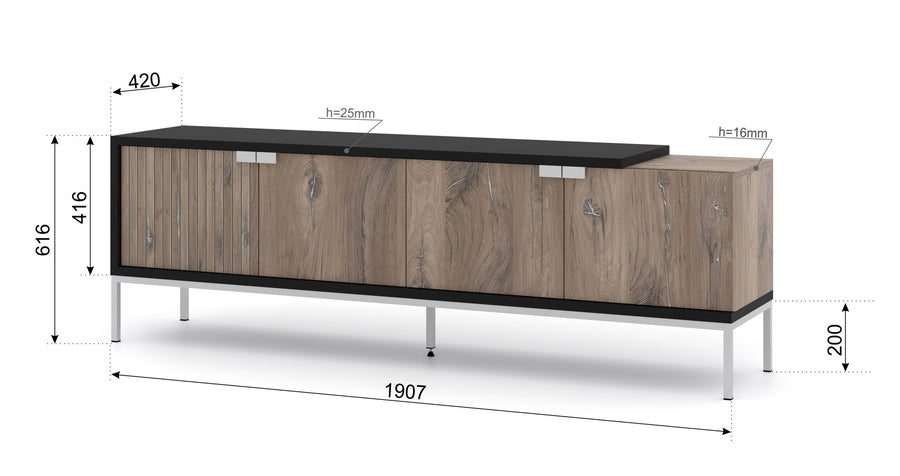 TV-Lowboard – TOLEDO – Moderner TV-Schrank mit Metallrahmen, 190 cm