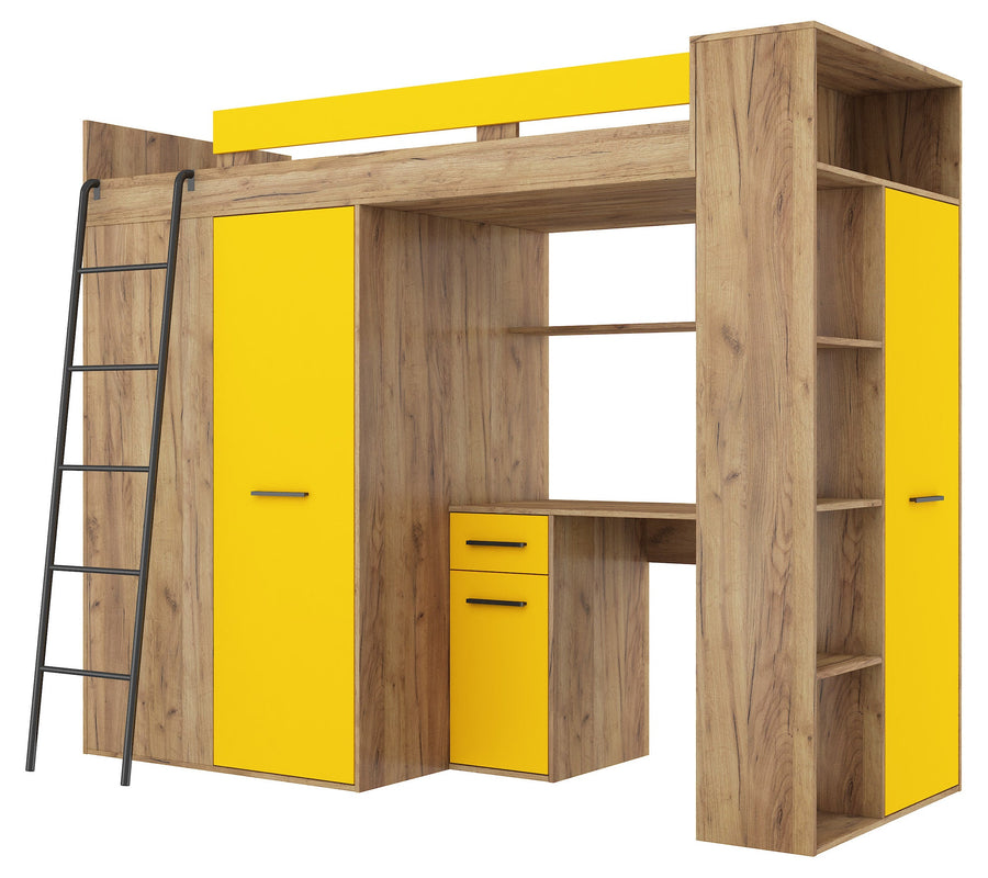 Hochbett – VERANA P – Multifunktionales Jugendbett mit Schreibtisch und Schrank