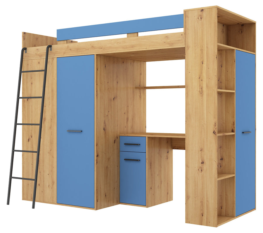 Hochbett – VERANA P – Multifunktionales Jugendbett mit Schreibtisch und Schrank