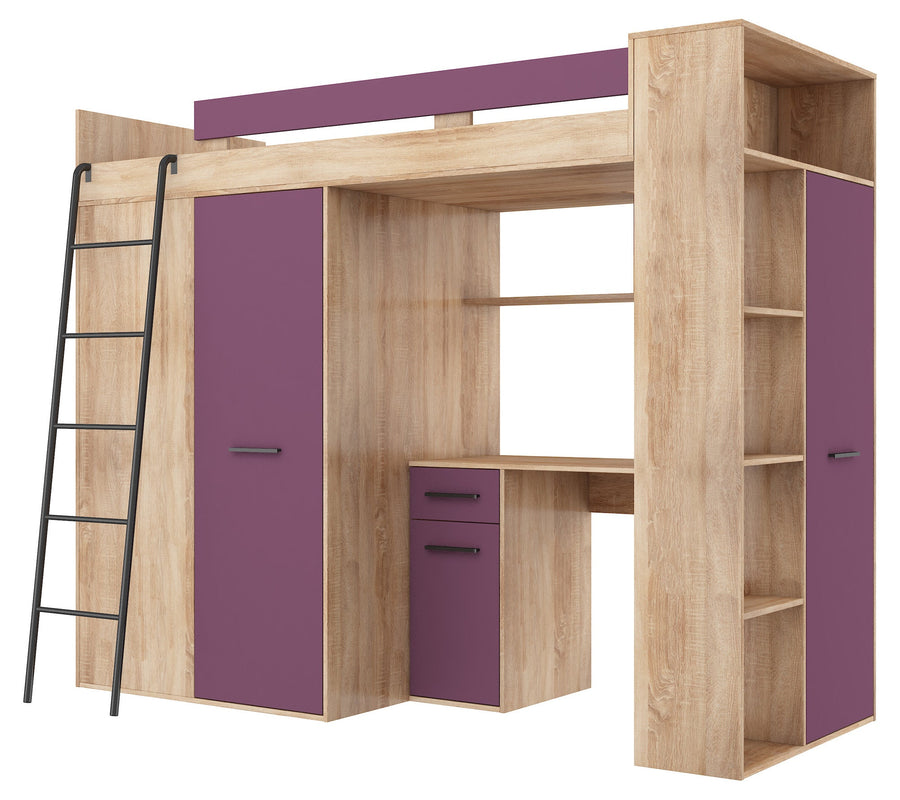 Hochbett – VERANA P – Multifunktionales Jugendbett mit Schreibtisch und Schrank