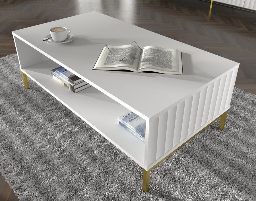 Couchtisch – WAVE – 90 cm Wohnzimmertisch mit Ablage