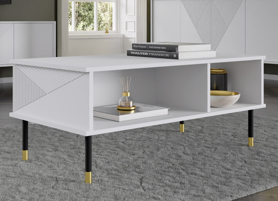 Couchtisch – WOODY – 110 cm Moderner Wohnzimmertisch mit Ablage und Holzoptik