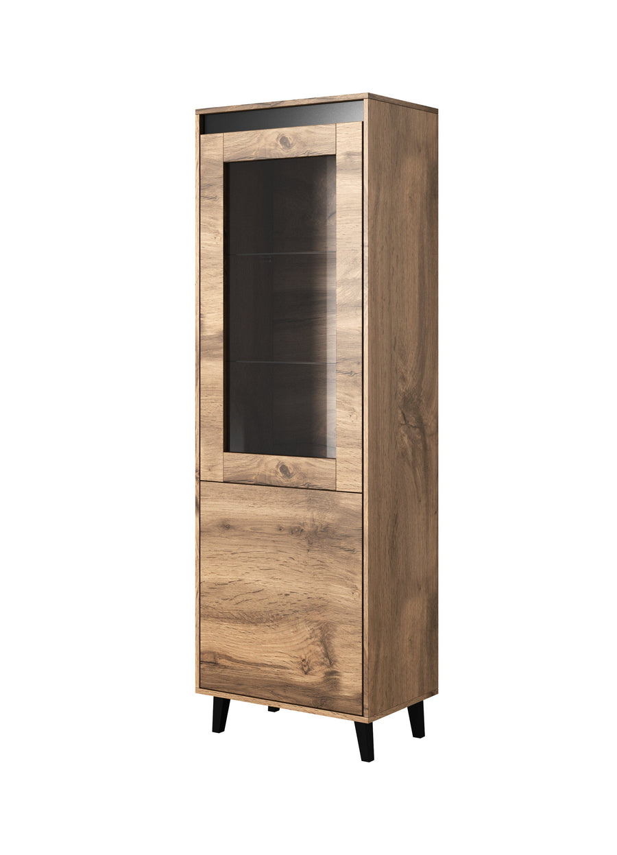 Vitrine – NORD I – 60 cm, moderne Standvitrine mit Holzoptik