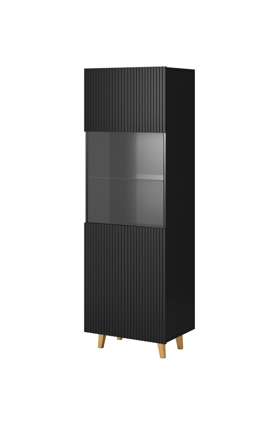Vitrine – PAFOS I – Moderner Hochschrank mit dekorativen Fräsungen 182 cm