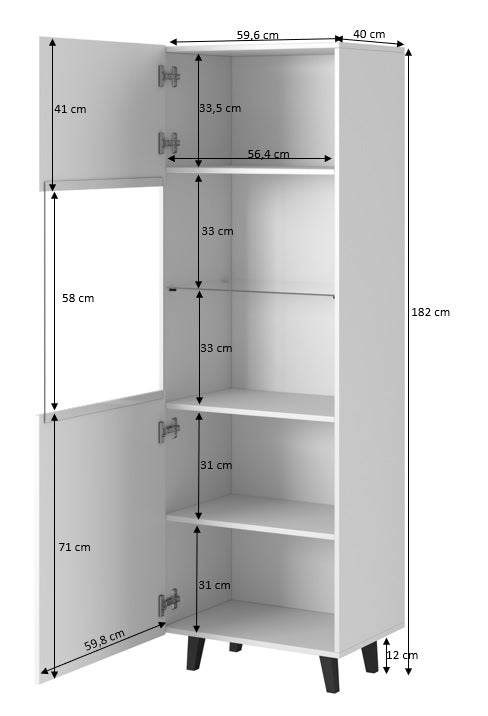 Vitrine – PAFOS I – Moderner Hochschrank mit dekorativen Fräsungen 182 cm
