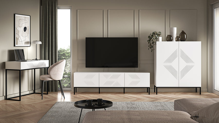 TV-Lowboard – CLEARING 04 – Moderne Medien-Bank mit geometrischer Fräsung