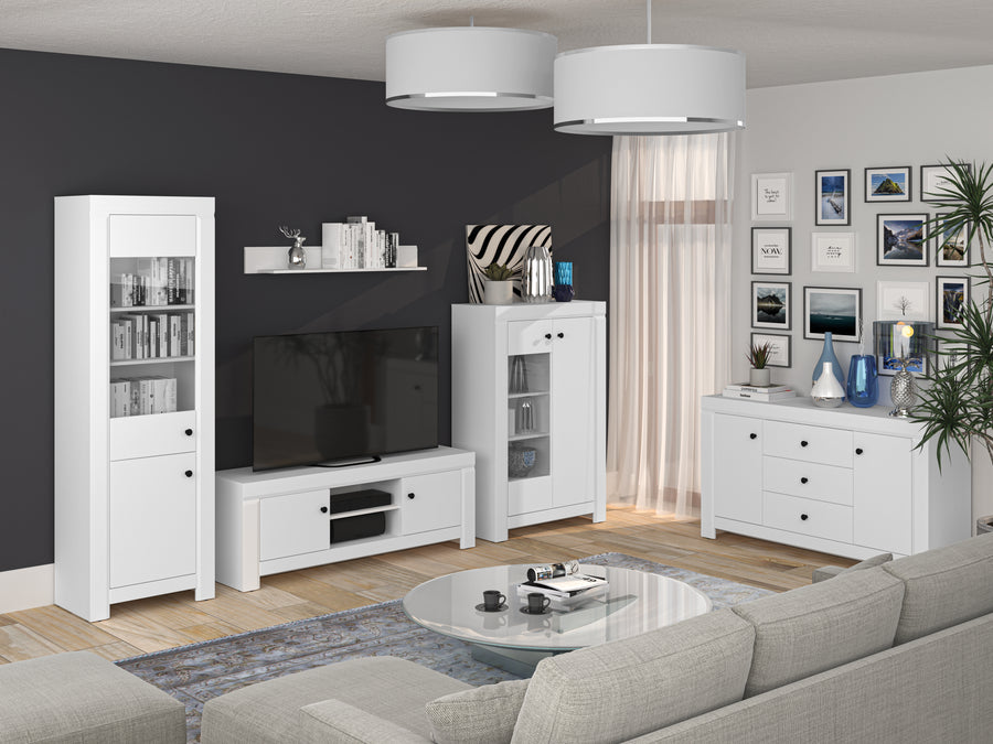 Vitrine – LAHTI 07 – Eleganter Vitrinenschrank in Weiß Mat mit Glastür