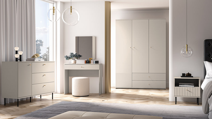 Kleiderschrank – SOPHIE 22 – Moderner Drehtürenschrank mit Schubladen und MDF-Front