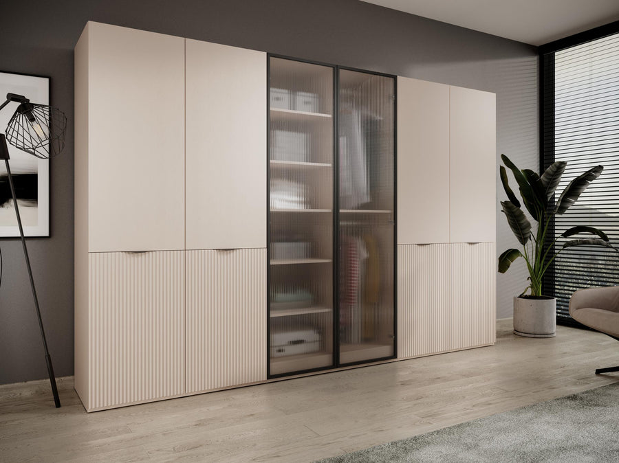 Kleiderschrank – Nordic – Schranksystem mit gefrästen Fronten und vielseitigem Stauraum