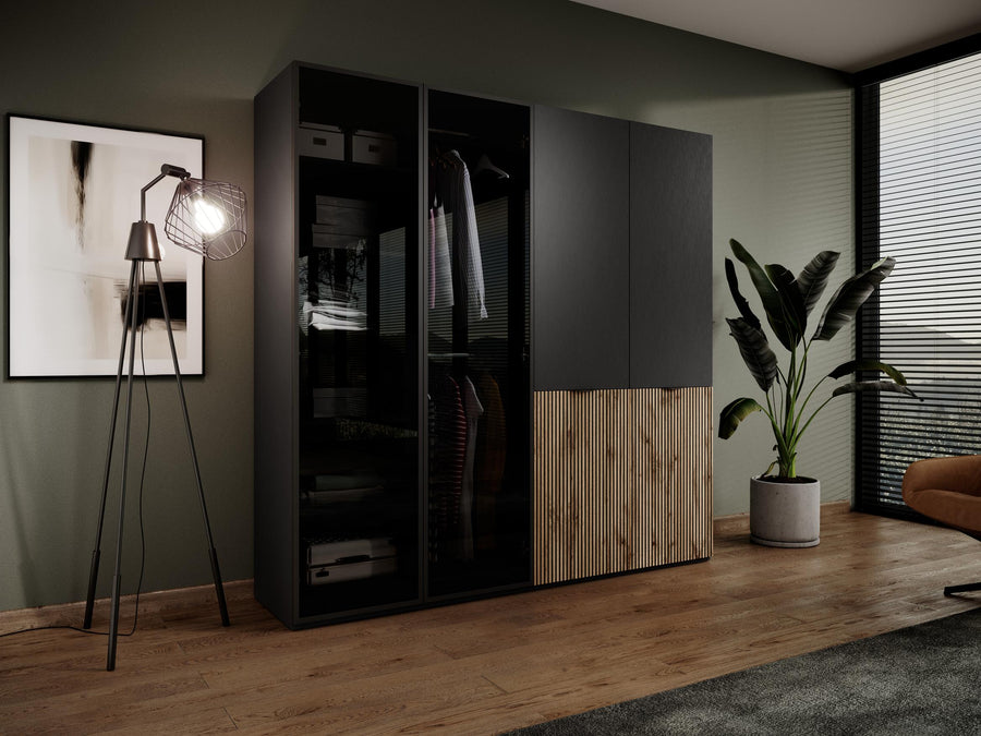 Kleiderschrank – Nordic – Modernes Design mit Antisol-Glas und Lamellenfront
