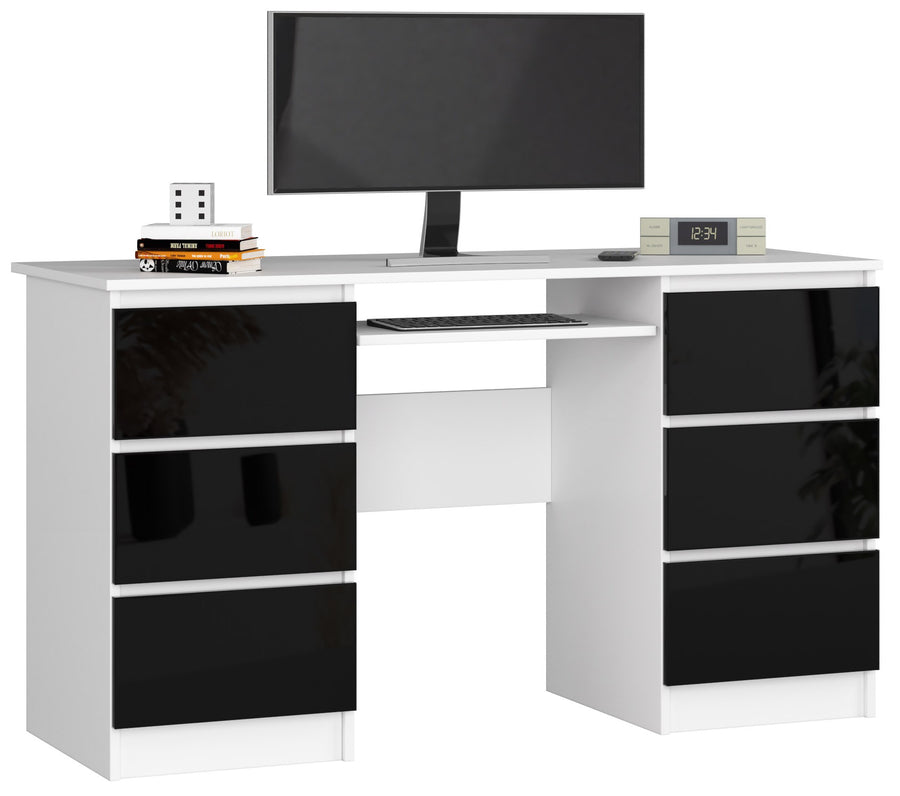 Schreibtisch – Großer Computertisch mit 6 Schubladen und Tastaturauszug