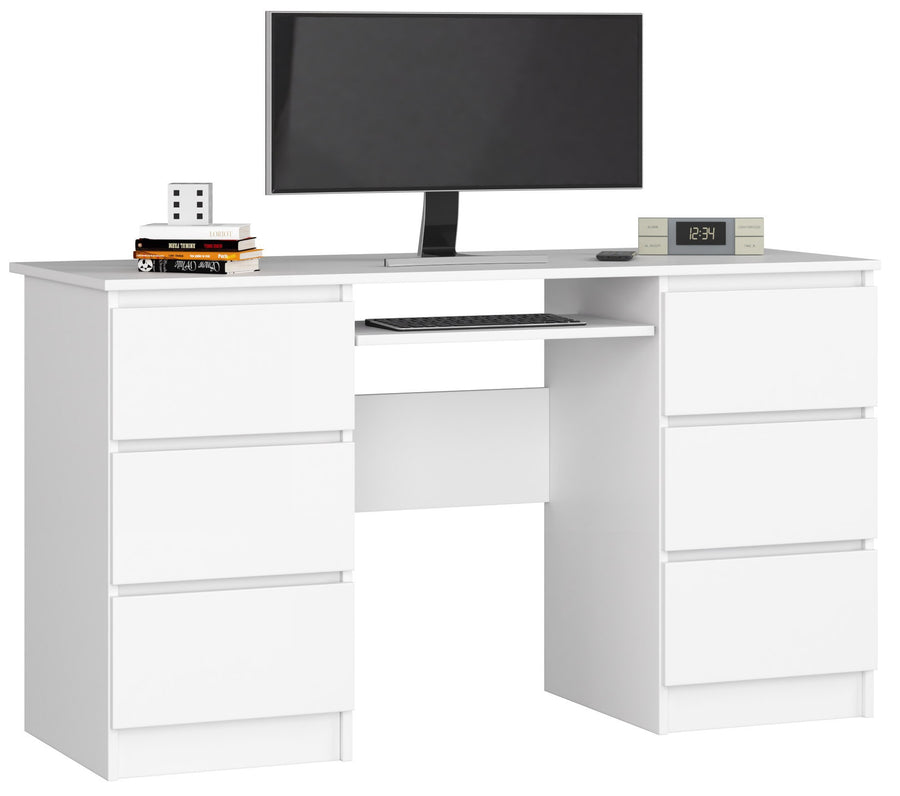 Schreibtisch – Großer Computertisch mit 6 Schubladen und Tastaturauszug