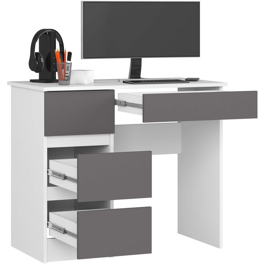 Schreibtisch – Kompakter Computertisch mit 4 Schubladen links