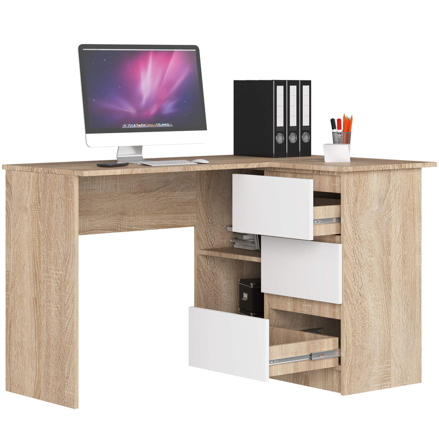 Eckschreibtisch – Funktionaler Bürotisch mit drei Schubladen