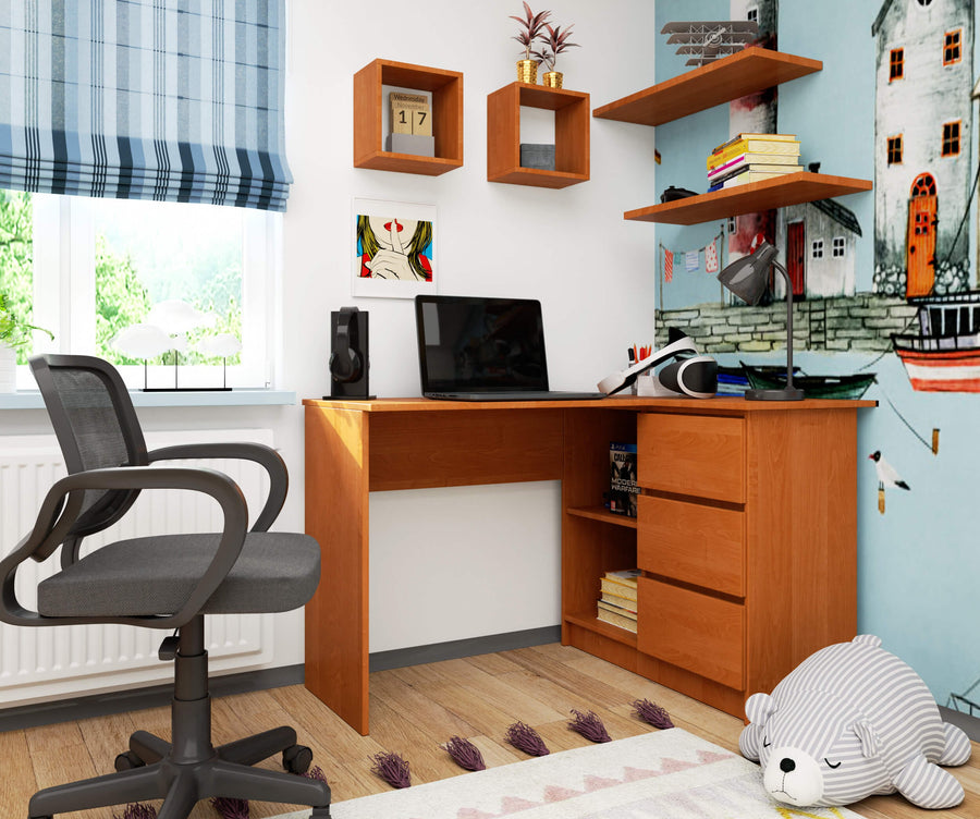 Eckschreibtisch – Funktionaler Bürotisch mit drei Schubladen