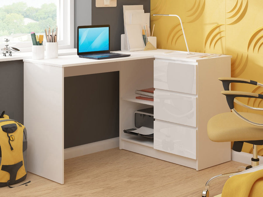 Eckschreibtisch – Funktionaler Bürotisch mit drei Schubladen