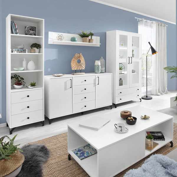 Wohnzimmer Set – 5 Teile – BERGEN System – Weiß – Modernes Wohnkonzept mit Stauraum