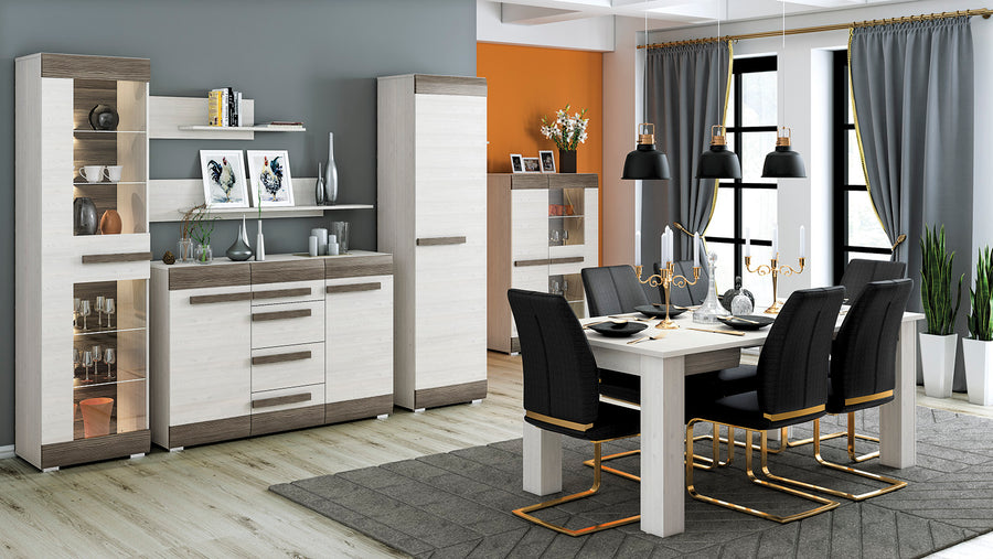 Vitrine – BLANCO 0201 – Elegante Schmalvitrine mit Glaselementen