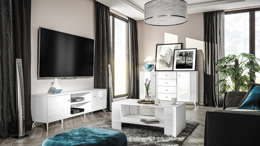 TV Lowboard – VILLA 06 – Weißer Hochglanz trifft elegante Linien