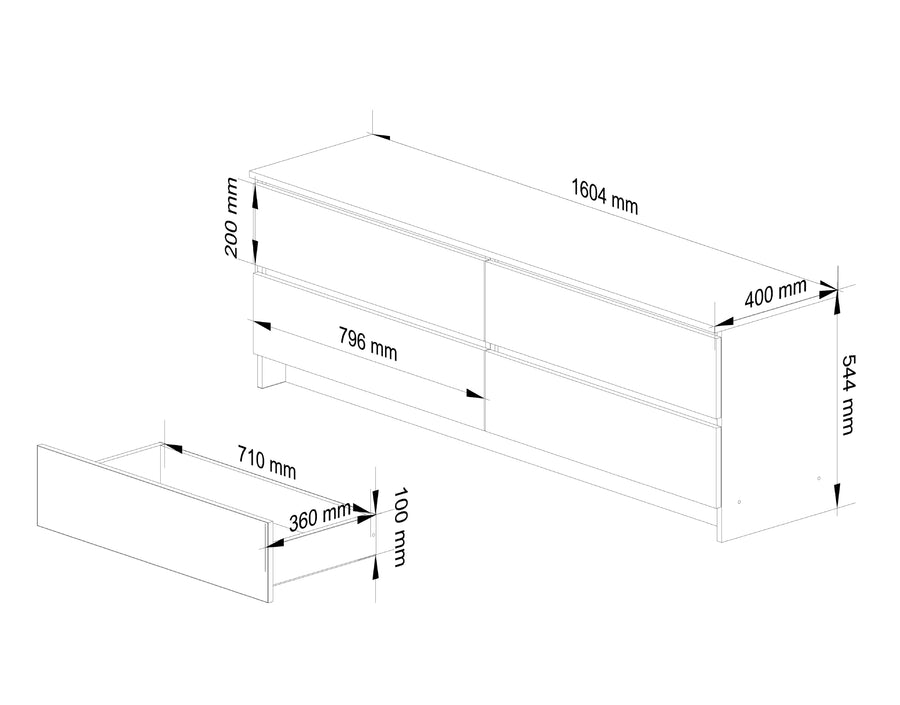 Kommode – CLP – Großzügiges Design mit 4 Schubladen und breiter Ablagefläche