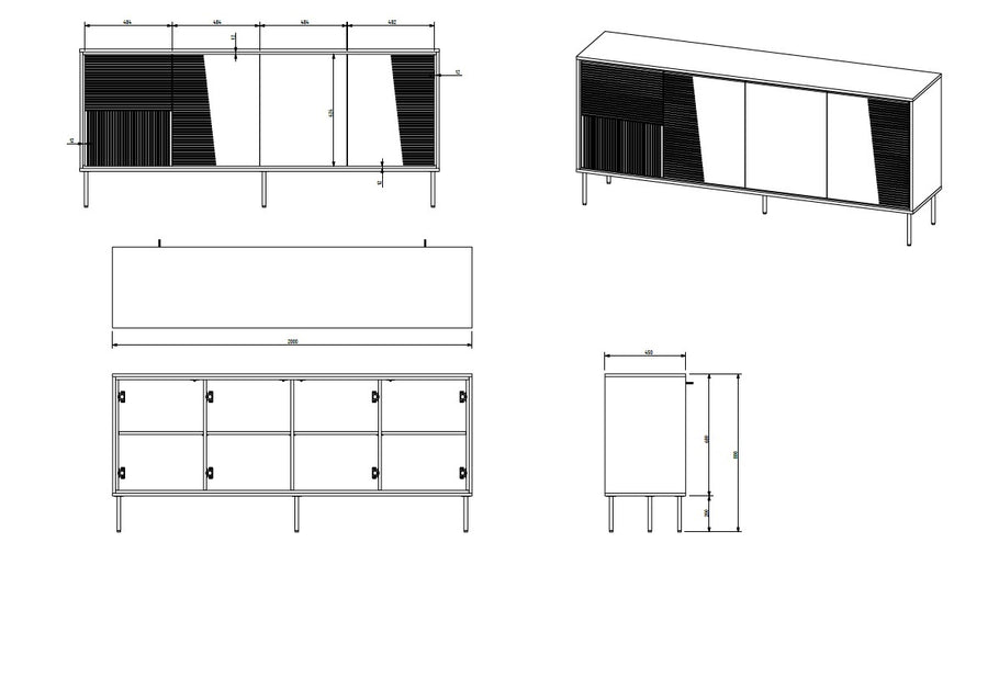 Kommode – ABUDABI – 200 cm, modernes Sideboard mit Metallfüßen