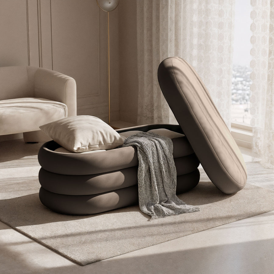 Sitzhocker – PUFFO – Elegante Veloursbank mit praktischer Aufbewahrung