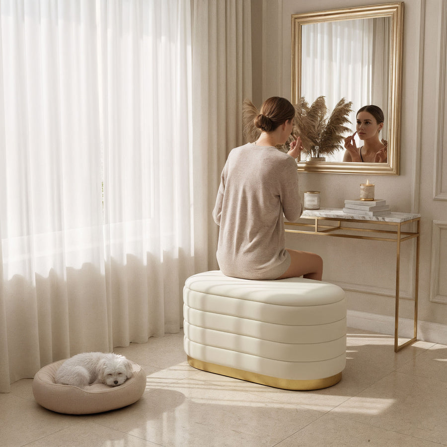 Sitzhocker – BELLA – Elegante Veloursbank im modernen Glamour Stil