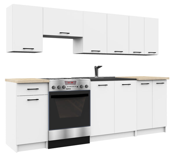 Küchenzeile – OLIWIA – 240 cm mit Arbeitsplatte, ohne Elektrogeräte