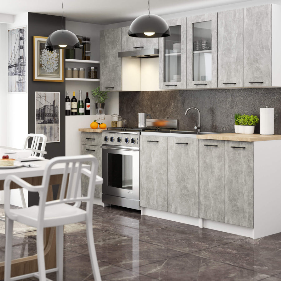 Küchenzeile 240 cm - OLIWIA - Elegante Komplettküche Mit Arbeitsplatte Ohne Elektrogeräte