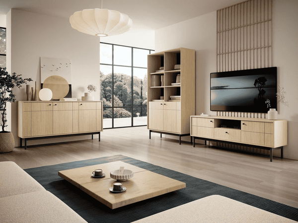 Wohnzimmer Set – JAPANDI – Eiche Linea – Harmonische Aufbewahrungslösung im modernen Wohnstil