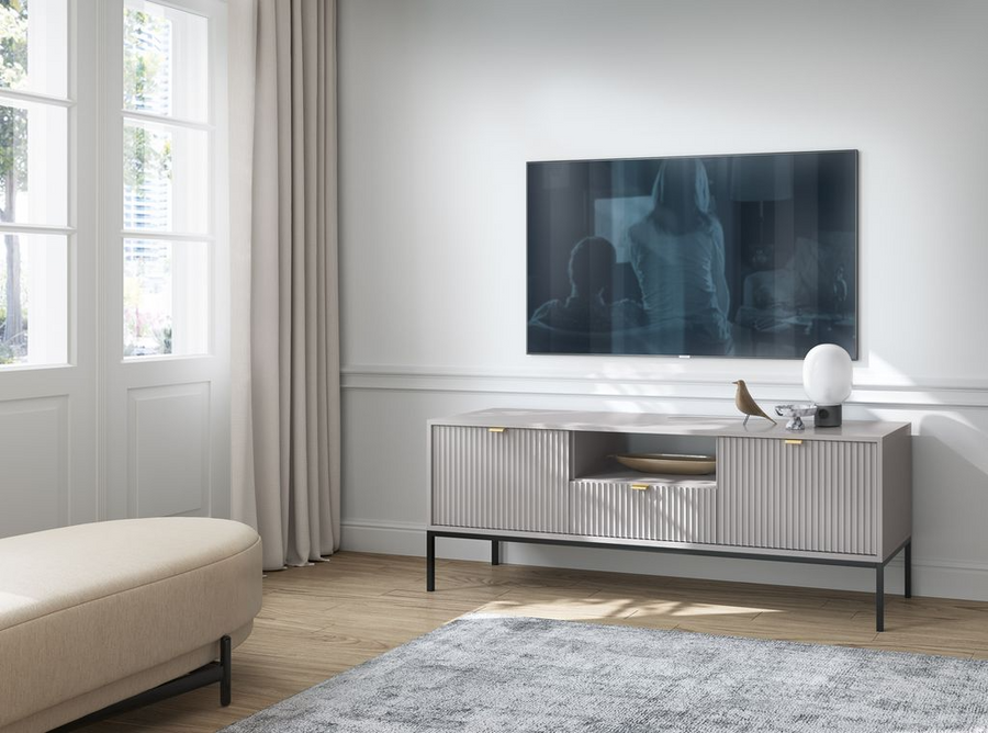 Wohnzimmer Set 4-teilig – NOVA – Grau – Modernes Stauraumensemble im strukturierten Rillen-Design für stilvolle Wohnräume