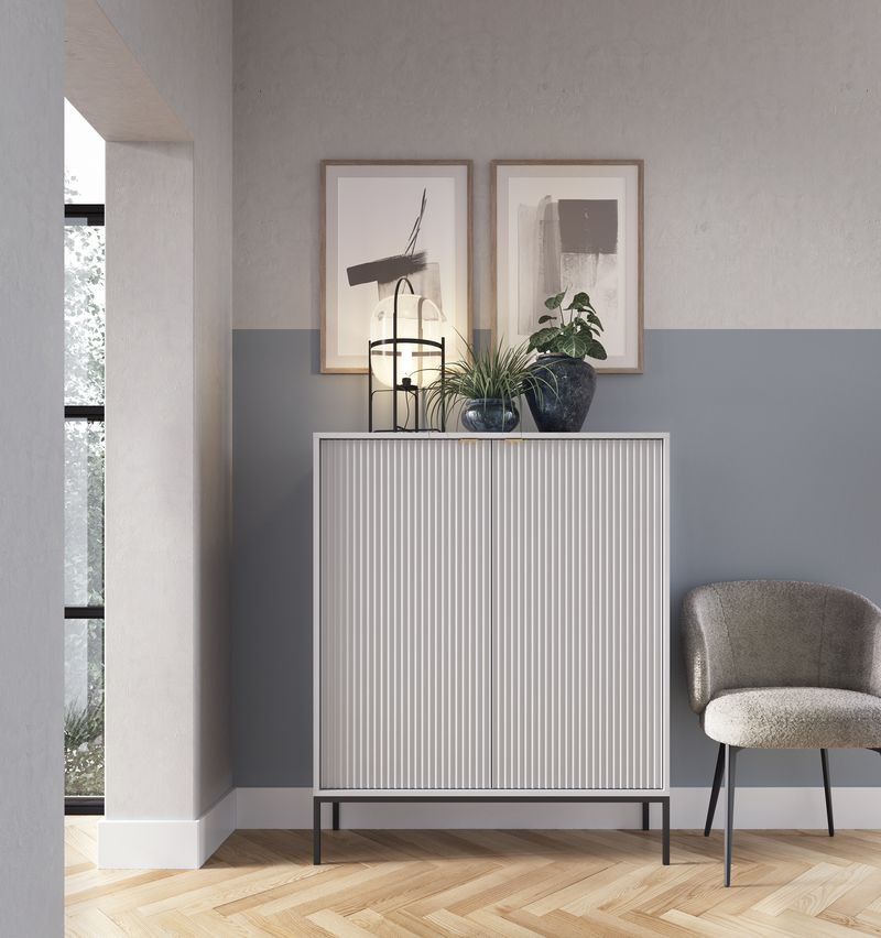 Wohnzimmer Set 4-teilig – NOVA – Grau – Modernes Stauraumensemble im strukturierten Rillen-Design für stilvolle Wohnräume