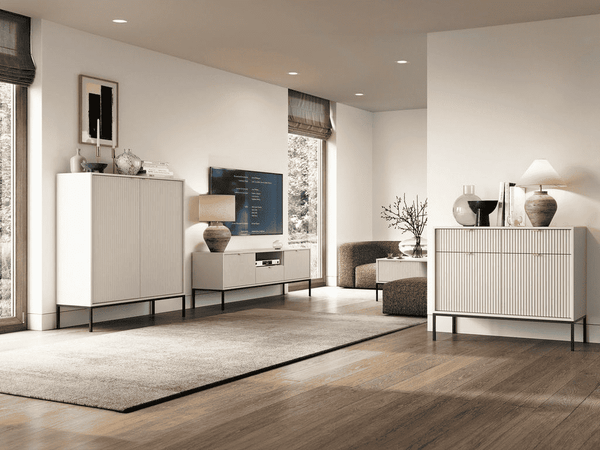 Wohnzimmer Set 4-teilig – NOVA – Kaschmir – Warmes Wohnensemble mit eleganter Rillenstruktur
