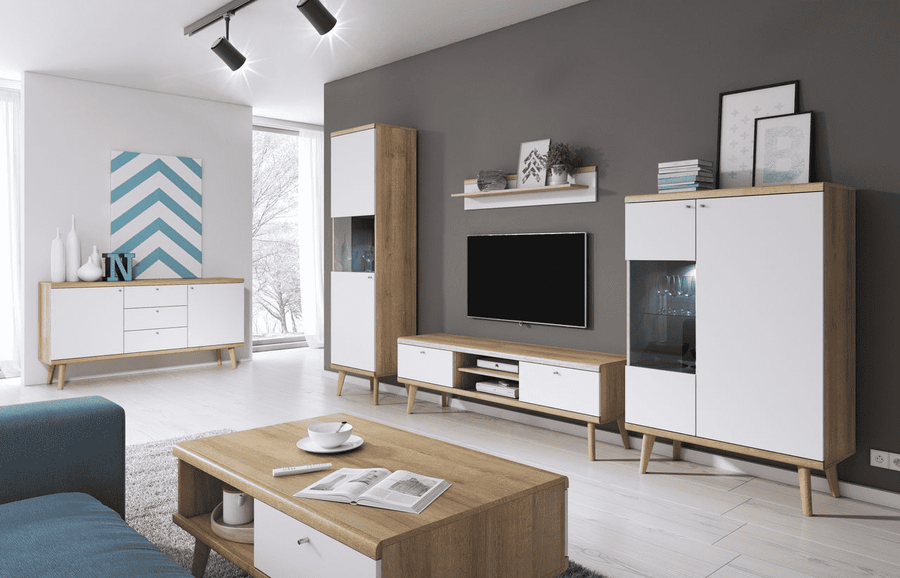 Kommode – PRIMO – PKSZ160 – Weiß / Sonoma Eiche – Breite Stauraumkommode mit moderner Holzoptik