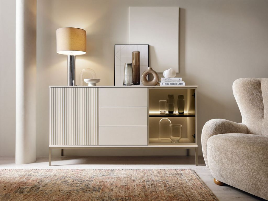 Sideboard – SENTO – KSZ154 mit Push-to-open, Glastür und LED-Beleuchtung