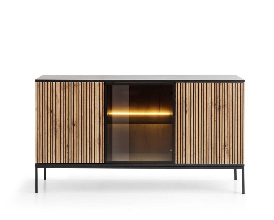 Kommode – SENTO – K154 mit Push-to-open, Glastür und LED-Beleuchtung
