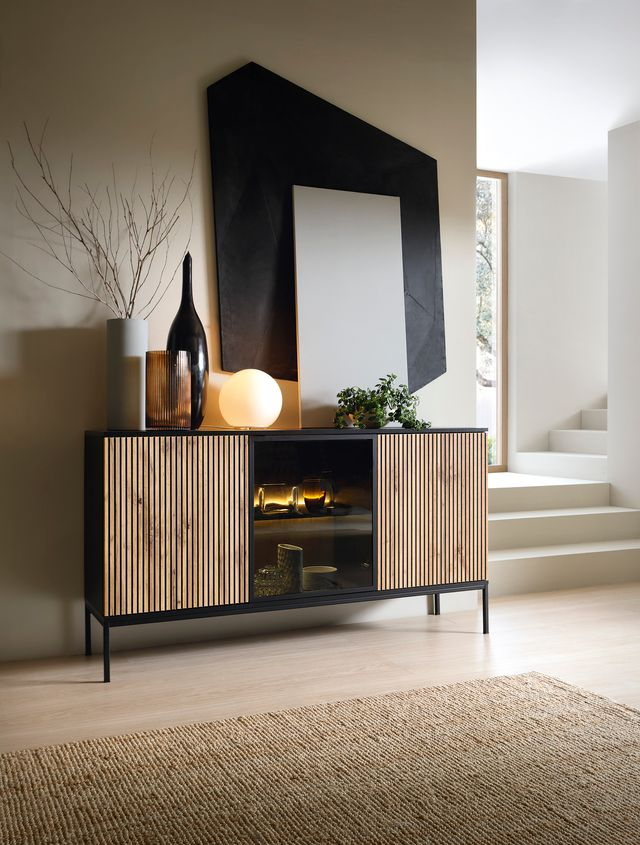 Kommode – SENTO – K154 mit Push-to-open, Glastür und LED-Beleuchtung