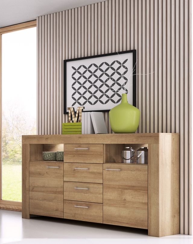 Sideboard – SKY – SK155 Sonoma Eiche, modernes Stauraummöbel mit Schubladen