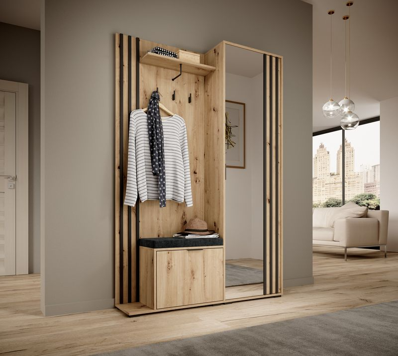 Garderobe mit Spiegeltür – NELLY – Flurgarderobe mit Sitzkissen