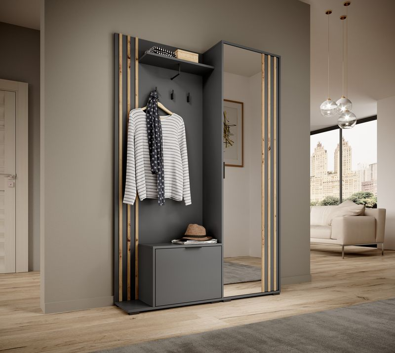 Garderobe mit Spiegeltür – NELLY – Flurgarderobe ohne Sitzkissen