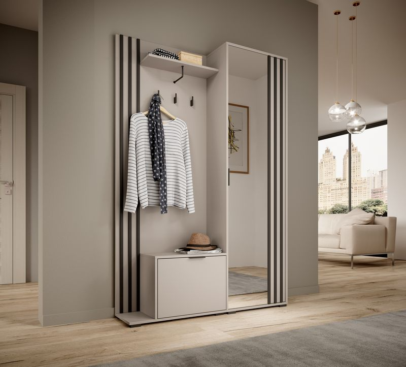 Garderobe mit Spiegeltür – NELLY – Flurgarderobe ohne Sitzkissen