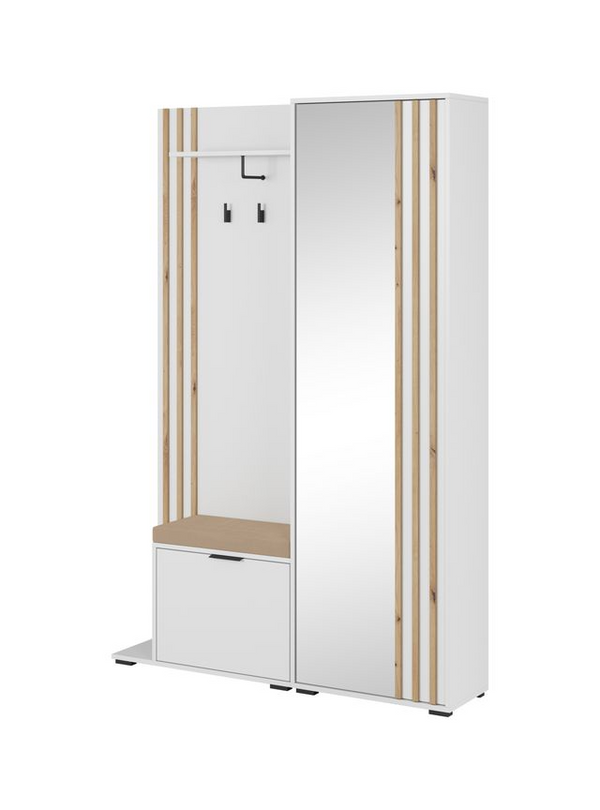 Garderobe mit Spiegeltür – NELLY – Flurgarderobe mit Sitzkissen