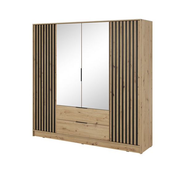 Kleiderschrank – NELLY 4D+LUS – Extra breiter Kleiderschrank mit Lamellenfront und Spiegel