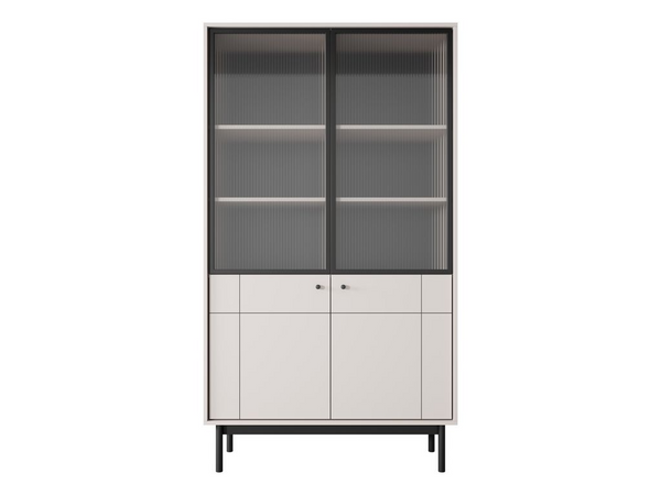 Vitrine – JAPANDI – R104 Kaschmir, mit Glasfronten und geschlossenem Stauraum