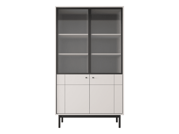 Vitrine – JAPANDI – R104 Kaschmir, mit Glasfronten und geschlossenem Stauraum