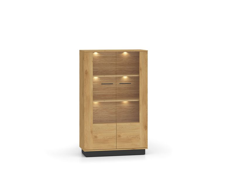 Vitrine – MODESTO 03 – Edle Eichenoptik mit stilvollen Glaseinsätzen