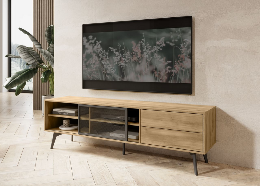 TV-Lowboard – SLIDE – RTV-180 Artisan Eiche, eleganter TV-Ständer im Industrial-Stil