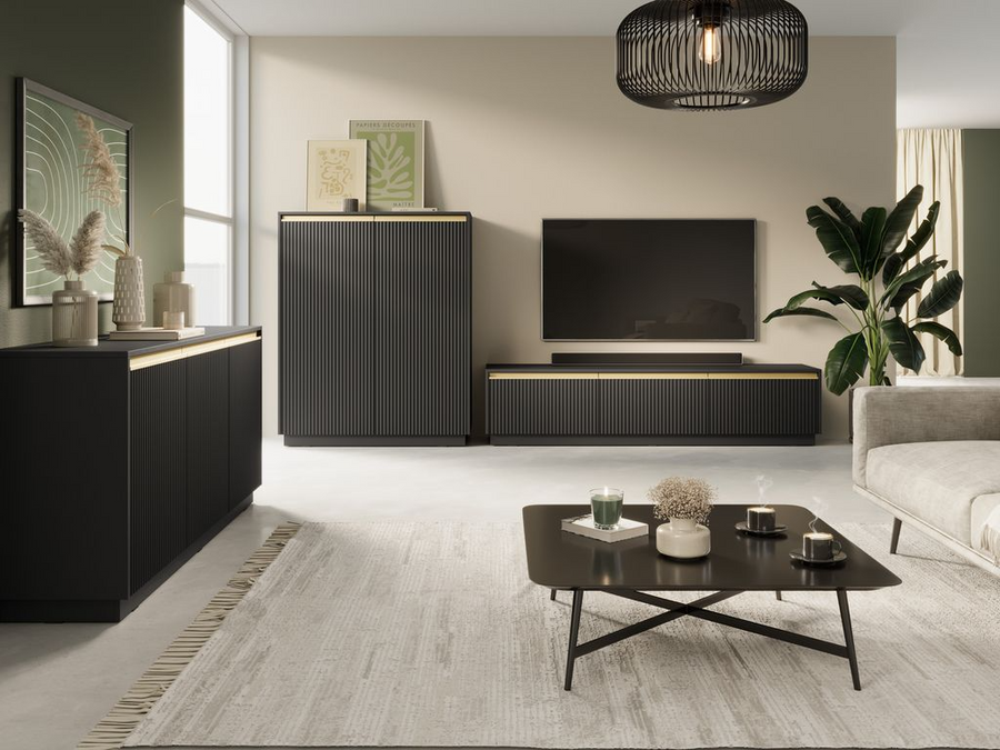 Kommode – ROYAL – KW-104 Highboard mit gerillter Front & Soft-Close